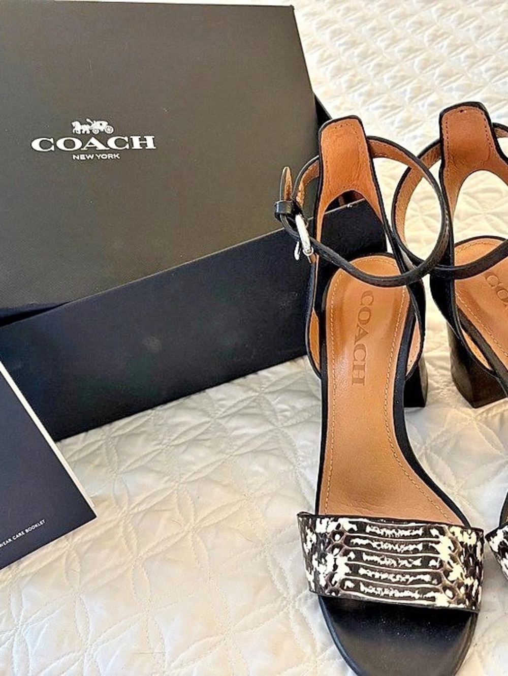 Coach Paige Land Snake / Mat Calf Sandal Heels Black & Brown US 5.5 B